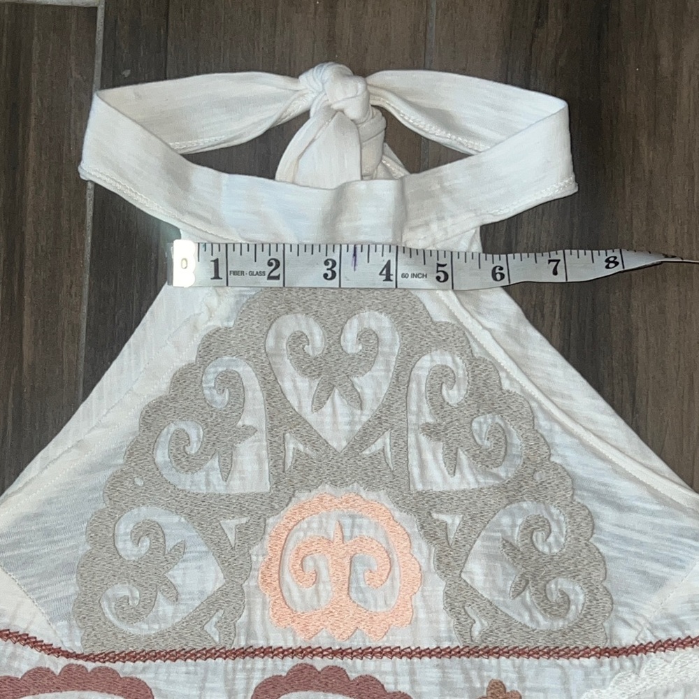Unique🌵 Free People Adorn Me Embroidered Halter Top Medium Ivory/Brown/Peach - Picture 5 of 16